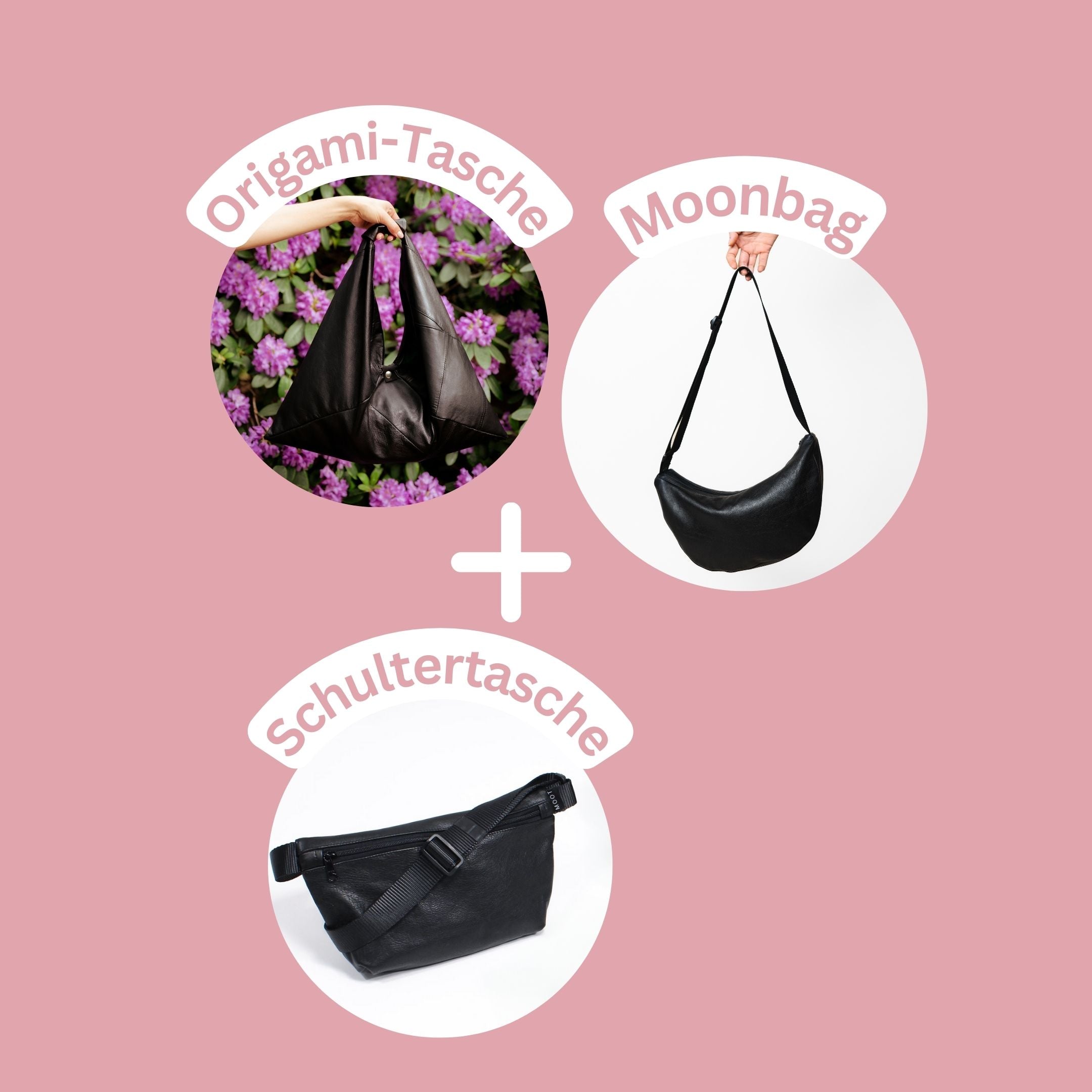 Schultertasche + Moonbag + Origami-Tasche