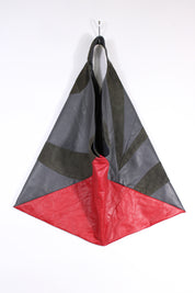 Die Origami-Tasche - Graublau/Rot